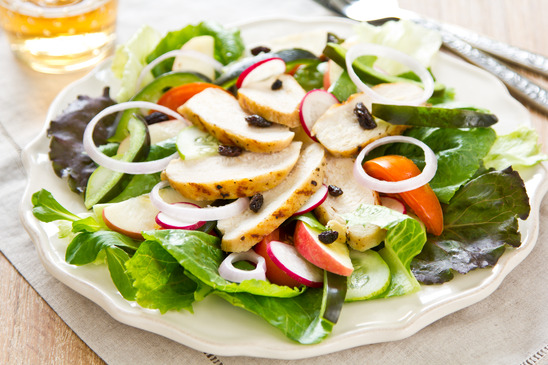 Grilled Chicken Salad with Baby Spinach and Creamy Mustard Dressing